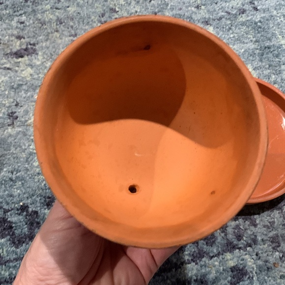 Vintage Rustic Terracotta Cheese Dome with Lid w 1 chip, as pictured - Picture 2 of 5
